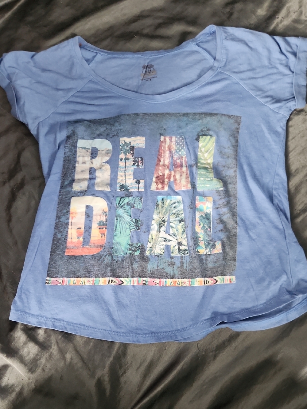 Blue Graphic 'REAL DEAL' Tee Crop Top